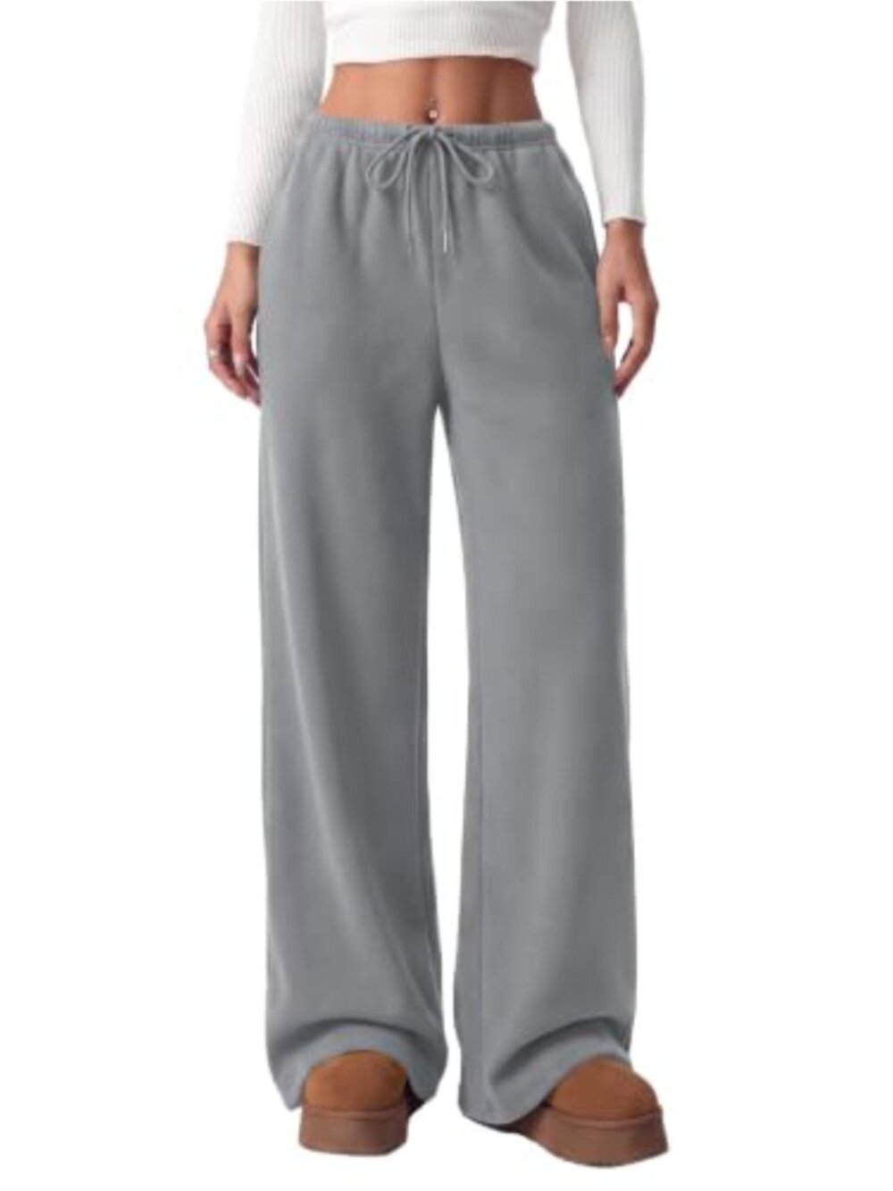 Womens Wide Leg Fleece Sweatpants High Rise Drawstring Cozy Yoga Lounge